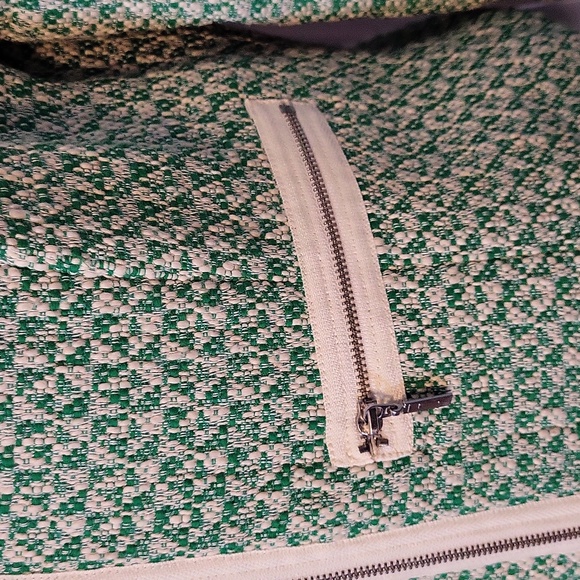 CAbi 726 Clover Tweed Blazer Sz 6 Green White Zipper Front 3/4 Sleeve Pockets - Picture 2 of 5